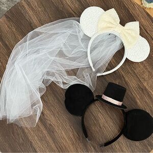 Adult Bride & Groom Mickey & Minnie Mouse Ears Costume Set